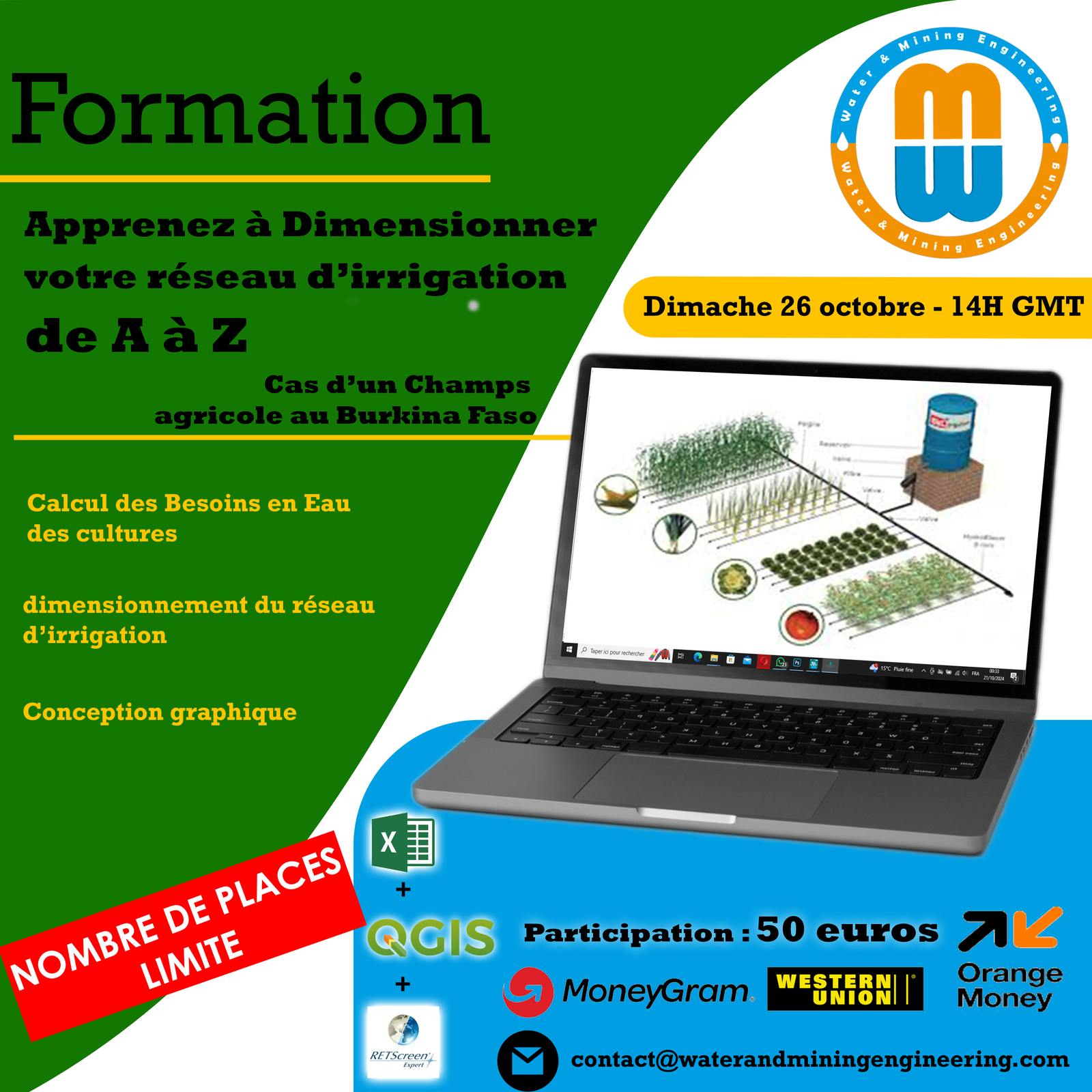 Conception et dimensionnement d'un réseau  d'irrigation localisée